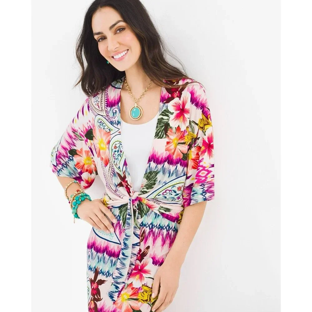 Chico's Ikat Floral Kimono - Picture 2 of 7